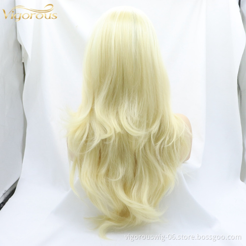 Vigorous postiche natural premium long curly blonde hair perruque synthetic non lace women wig ombre